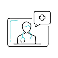 Fototapeta premium Doctor consultating via video call with medical symbol in background 