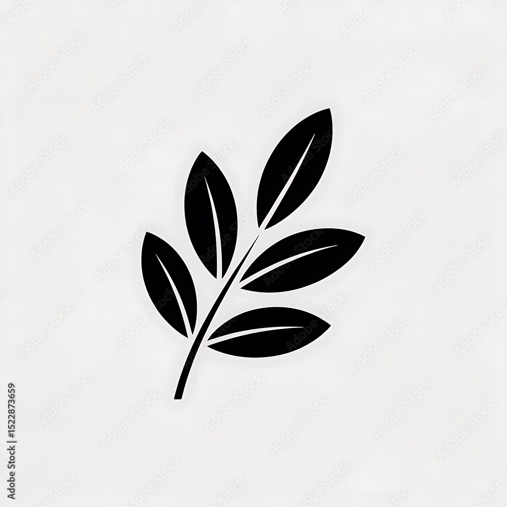 Poster minimalist black leafy branch on white background suitable for elegant botanical designs and brandin