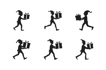 elf carrying gift box vector art silhouette