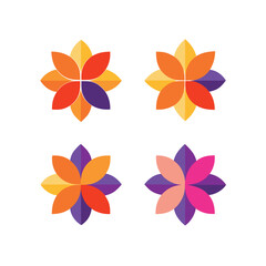 Collection of colorful geometric flower designs in a modern and abstract minimalist style