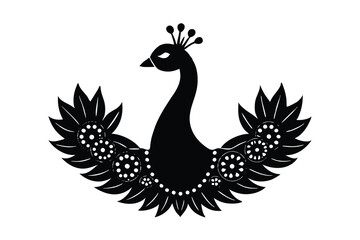 Obraz premium Peacock crown surrounded by floral halo design vector art illustration