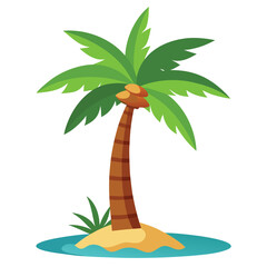 Palm Tree Scene With Sun Loungers And Umbrellas