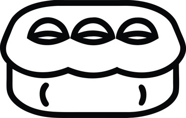Black and white line art icon of a sushi box for packaging and menu design