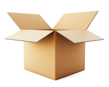 3D rendering of a new condition cardboard shipping box, slightly open, isolated on white background for logistics and delivery concepts - Powered by Adobe