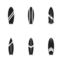 Minimalist black surfboard designs vector icons set isolated on white background illustrations