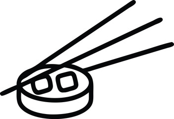 Black line art icon of sushi on chopsticks japanese food graphic