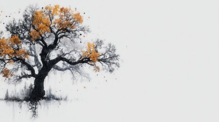 Majestic autumnal tree against a light background
