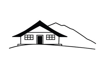Wooden Himachali ghar with sloped traditional roof vector art illustration
