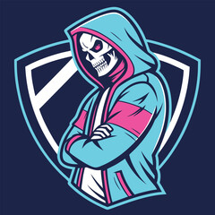 Neon skull mascot dual personality blue pi symbol art logo icon head split design vector bright