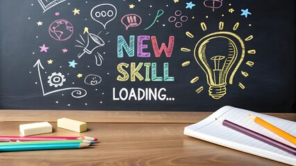 New Skill Loading Chalkboard Illustration of Learning and Development