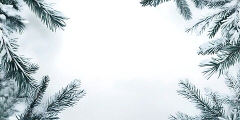 Obraz premium Winter Wonderland: Snow-Covered Pine Branches Frame a White Background