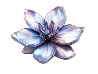 Iridescent white and blue flower blossom with gold outline