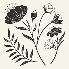 Floral Design: A delicate floral design, meticulously crafted in monochromatic hues, showcases a variety of blossoms and foliage, embodying the grace of botanical elements. 