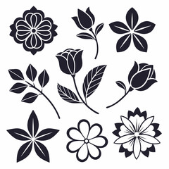Floral Silhouettes: Elegant black and white floral silhouettes in various forms, providing a classic and stylish decorative element for any design or project.
