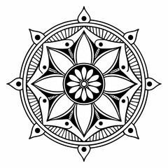 Mandala Pattern: A symmetrical mandala pattern, intricately detailed in black and white, showcasing the balance, harmony and spiritual depth.