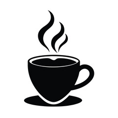 Hot Coffee Cup with Steam Heart Silhouette Icon Vector Illustration