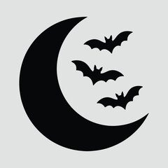 Silhouette black bats flying around the moon Illustration Vector