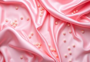 Luxurious draped pink silk fabric scattered with pearls ,  romantic,  studio
