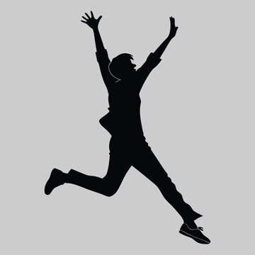 a person jumping in excitement silhouette vector design art and illustration