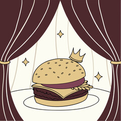 Majestic royale burger a tiny crowns culinary delight food gold king menu queen image tasty vector