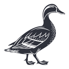 Miniature duck silhouette charming waterfowl in black white art bird icon cute small nature animal