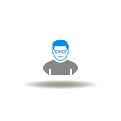 Vector illustration of man with glasses. Icon of person, human. Symbol of user, customer. Sign of office employee, worker.