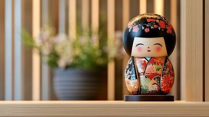 Kokeshi Doll In Traditional Japanese Kimono Attire