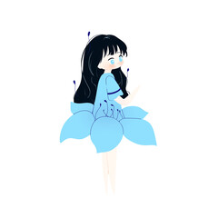 girl with a blue flower