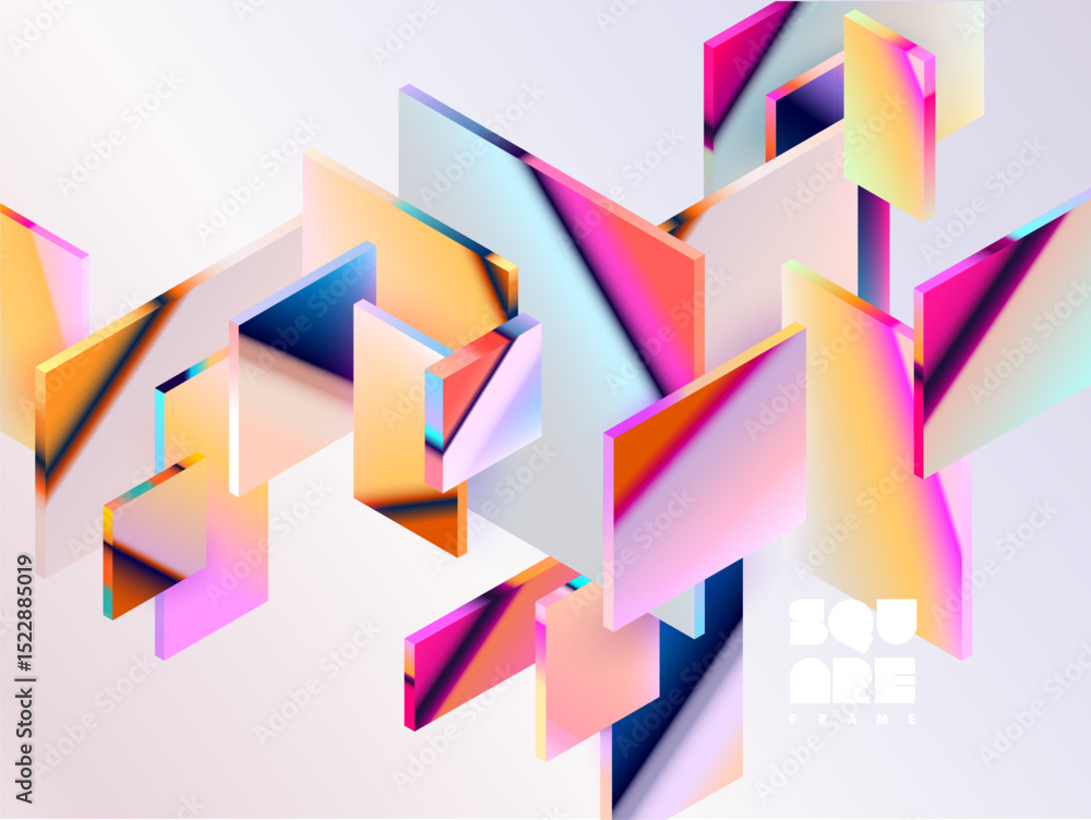 Poster 3d glass squares and rectangles. abstract geometric background of colorful isometric shapes.