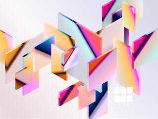 3D glass squares and rectangles. Abstract geometric background of  colorful Isometric shapes.