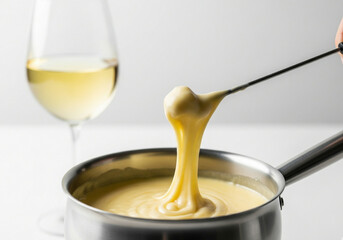 Gourmet Swiss Cheese Fondue with Wine Glass