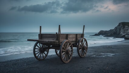 Fototapeta premium A Wooden Cart Situated By The Shore