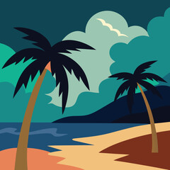 Island Resort Map Illustration With Palm Icons