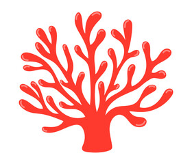 Red сoral icon. Ocean plant, underwater flora, seaweed. Aquatic plant, algae, tropical coral-reef element. Flat vector illustration isolated on white background