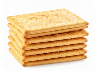 stacked pile of crispy saltine crackers isolated on white background