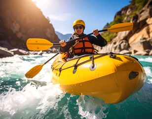 Woman kayaking in rapids