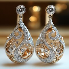White gold earrings featuring detailed spiral design High Resolution Picture