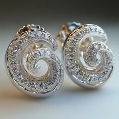 Ornate white gold earrings with diamond embellishments High Resolution Picture