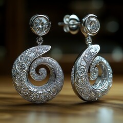 Elegant swirl-patterned earrings with diamond accents High Resolution Picture