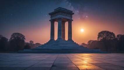 Naklejka premium A breathtaking monument at dawn, illuminated by sun starlight.