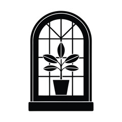 Flat sill plant in window silhouette