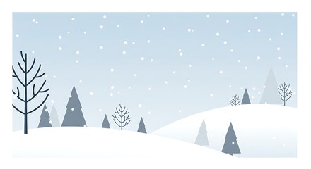 Winter Landscape with Falling Snow and Evergreen Trees Illustration