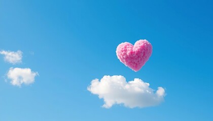 Whimsical pink & blue heart cloud floats in clear blue sky,  romance,  Valentine's Day