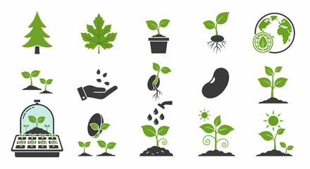 Pixel Art Icons Illustrating Growth Sprout and Seed Concept