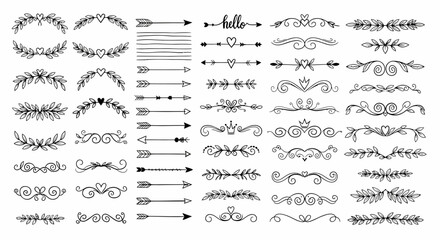 Set of Hand Drawn Decorative Frames and Elements