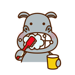 歯みがきをするかわいいカバのイラスト