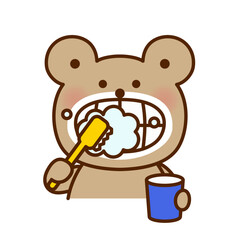 歯みがきをするかわいいくまのイラスト