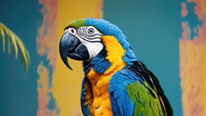 Fototapeta premium Blue-Yellow Macaw - Parrot with empty space for text.