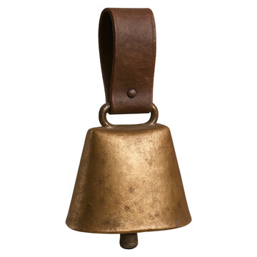 Antique Brass Cowbell with Leather Strap Rustic Farm Decor