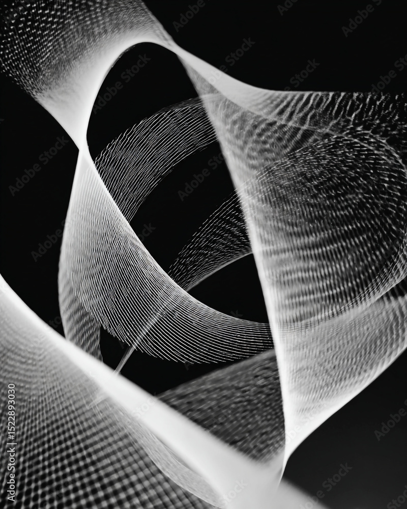 Poster abstract monochrome image of curved lines creating a flowing and elegant pattern on black background